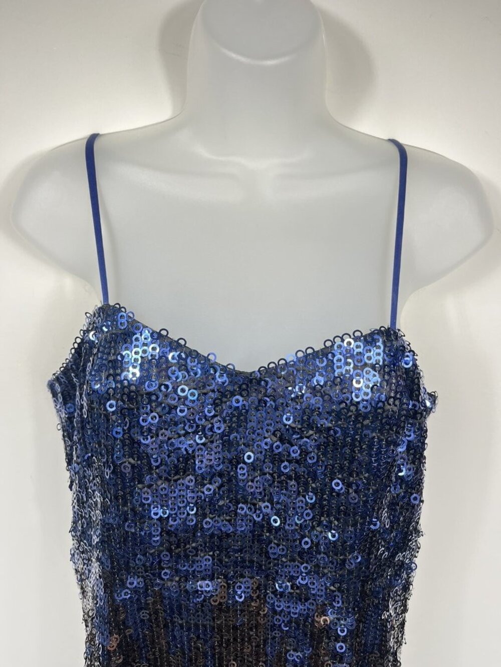 Vintage Jolene Dress Womens 10 Blue Sequin Ombre Sleeveless Mini Y2K Taylor - Picture 2 of 11